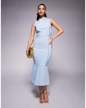 Lavish Alice Vestito Midi Accollato Azzurro Con Piccole Conchiglie - Viola