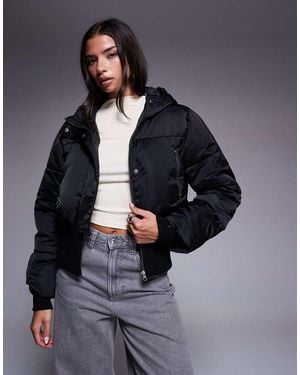 ASOS Weekend Collective Cropped Padded Coat With Ribbed Corseted Waist Detail - Blue
