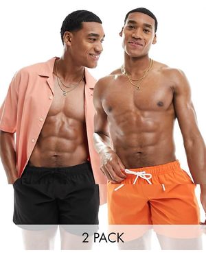 Cotton On Pack De 2 Shorts De Baño De Color Naranja Y Negro Holgados Con Forro De Cotton On