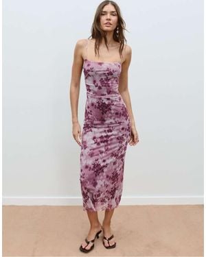 Stradivarius Midi Jurk Van Tule Met Print - Roze