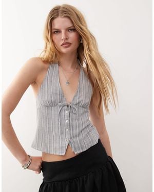 Motel Miyuki Woven Stripe Halter Top - White