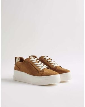 River Island Faux Suede Lace Up Flatform Trainers - Brown