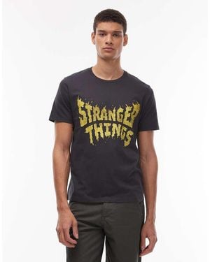 Wrangler X Stranger Things Logo Graphic Print T-Shirt - Black