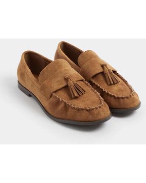 Long Tall Sally Faux Suede Tassel Loafers - Brown