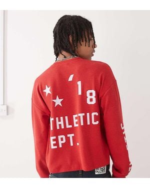 Collusion Long Sleeve Skater Fit T-shirt With Athletic Print - Red