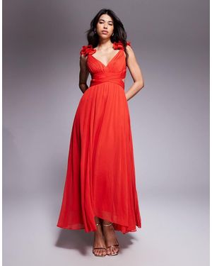 Forever New Vestido Semilargo Rojo Guindilla Con Volantes En Los Hombros De -Morado