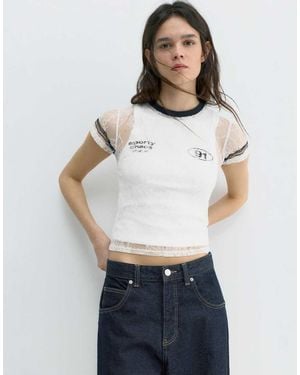 Pull&Bear Lace Football T-shirt - White