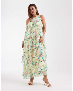 Vero Moda Felicia One Shoulder Tiered Maxi Dress With Corsage Detail - Green