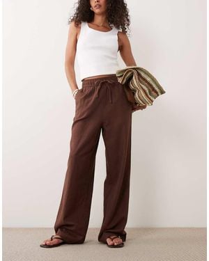 New Look Linen Rich Wide Leg Trousers - Brown