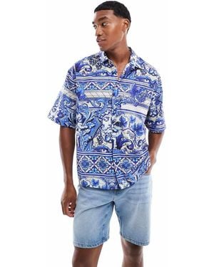 ASOS Camicia Squadrata Oversize Stampata E Bianca - Blu