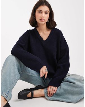 ASOS Knitted Boxy V Neck Jumper - Blue