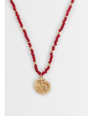 ASOS Ketting Met Bordeauxrode Kralen En Schelphangertje - Wit