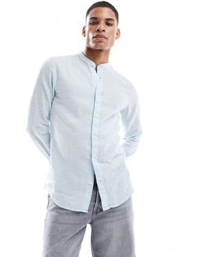 Only & Sons Linen Mix Grandad Collar Shirt - Blue