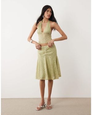 Motel Sarahi Lace Midi Skirt - Natural