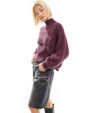Monki Libby High Neck Knitted Rib Jumper - Purple