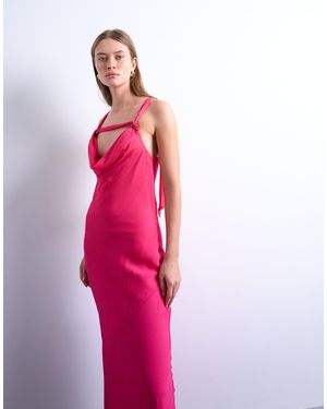TOPSHOP Knot Neck Deep Cowl Occasion Midi - Pink