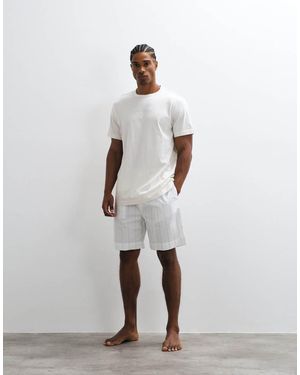 Calvin Klein Cotton Poplin T-shirt And Stripe Short Set - White
