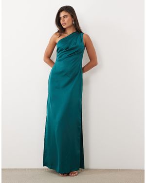 ASOS One Shoulder Satin Maxi Dress With Pleat Detail - Blue