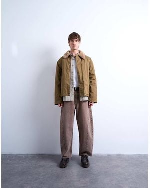TOPMAN Padded Coach Jacket With Borg Collar - White