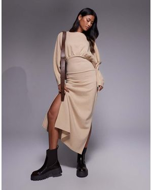 ASOS Supersoft Slash Neck Blouson Batwing Midi Dress - Grey