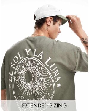 ASOS T-Shirt Testurizzata Oversize Kaki Con Stampa Sul Retro - Metallizzato