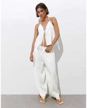 Pull&Bear – hose aus leinenmix - Weiß