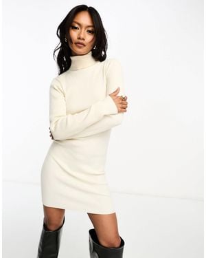 Stradivarius High Neck Knit Mini Dress - White