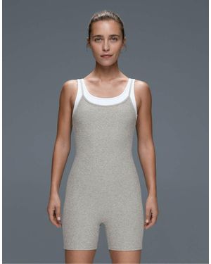 Oysho Comfortlux Short Jumpsuit With Heathered Overlay - White