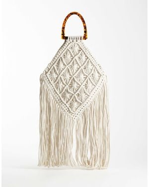 ASOS Macrame Fringe Tote Bag - Natural