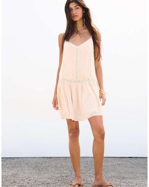 Pull&Bear Short Dress With Matching Lace Trim - White