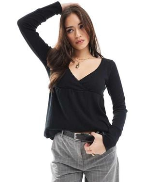 Hollister Top De Manga Larga Y Estilo Babydoll De Punto Pointelle De - Negro