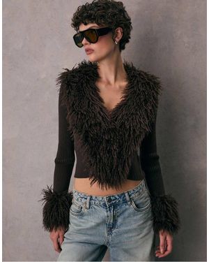 Stradivarius Gebreid Vest Met Afneembaar Imitatiebont - Zwart