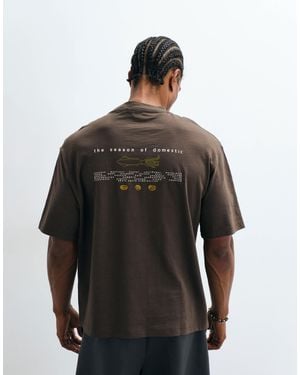 SELECTED X Domestic 100% Cotton Heavyweight T-shirt With Print - Gray