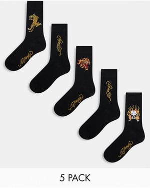 Ed Hardy Arola Tattoo Graphic 5 Pack Crew Socks - White
