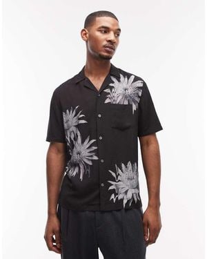 AllSaints Floraze Short Sleeve Daisy Print Shirt - Black