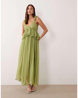 Vila Ruffle Strap Chiffon Maxi Dress - Green