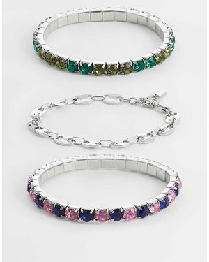 ASOS Confezione Da 3 Bracciali A Catenina Squadrata Con Cristalli E Maglie Geometriche Tonalità - Grigio