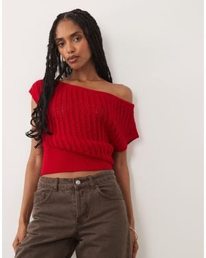 Miss Selfridge Knitted Off Shoulder Top - Red