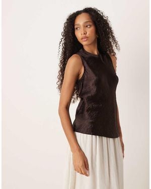 Mango Sleeveless Crushed Satin Top - Black