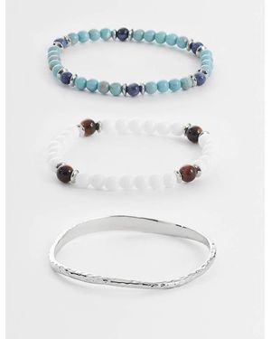 ASOS 3 Pack Beaded And Cuff Bracelet - Grey