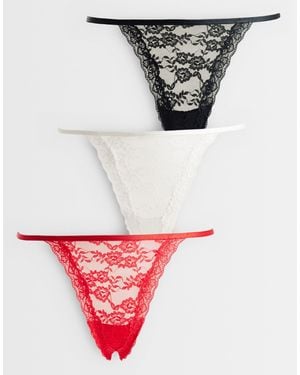 Lindex Jennie 3 Pack Lace Thongs - Gray
