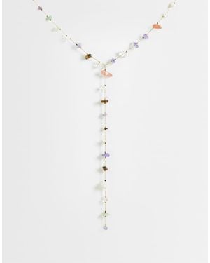 Reclaimed Vintage Lariat Necklace With Gem Stones - White