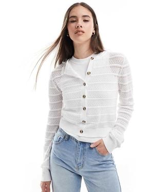 Brave Soul Stitch Detail Crew Neck Cardigan - White
