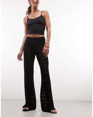 Monki Crochet Style Wide Leg Trousers - Blue