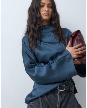 ASOS High Neck Seamed Tunic Shirt - Blue