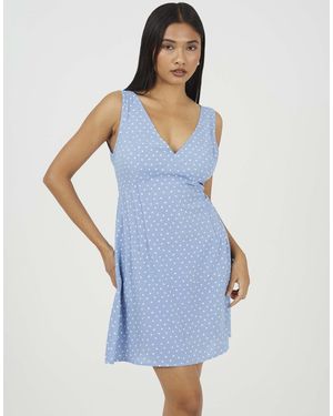 Brave Soul Minikleid mit polka-dot-muster, v-ausschnitt und falten - Blau
