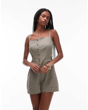 TOPSHOP Playsuit Van Linnenmix Met Knopen - Bruin