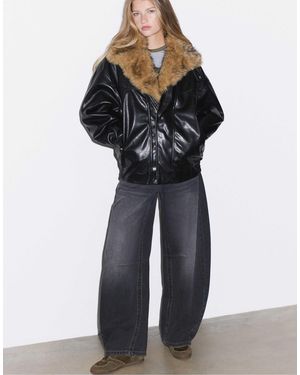 Stradivarius Oversize-jacke mit faux-fur-kragen - Blau