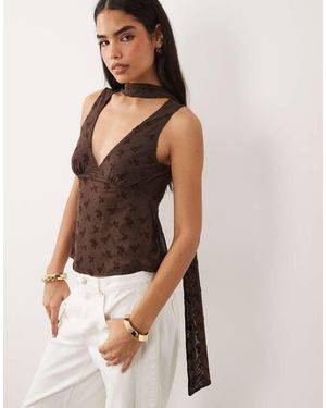 ASOS Camitop Met Geflockte Stippen En Sjaaldetail - Bruin