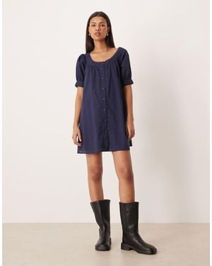ASOS Babydoll Button Down Mini Dress - Blue